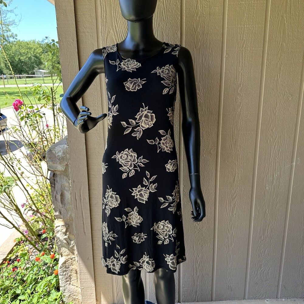 Vintage 90s Y2K Jalate‎ Maxi Dress Small Black Slinky Grunge Floral Prom Party